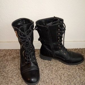 Black Combat Boots with Gold Accents